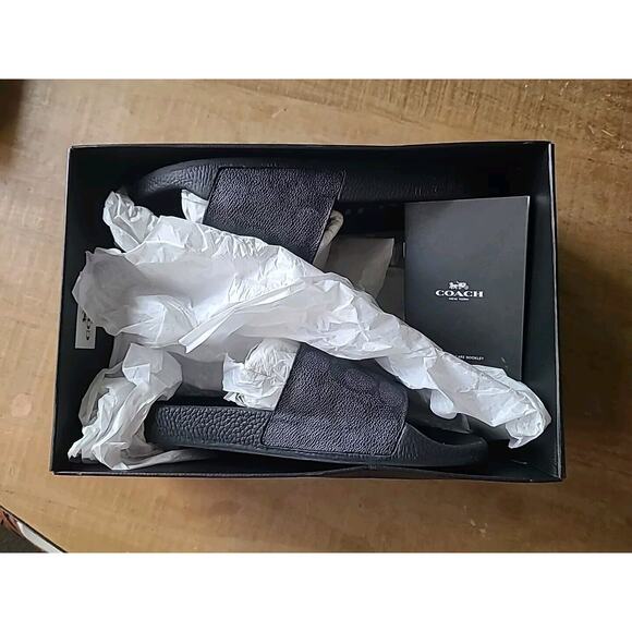 Coach Womens Signature Sports Slide UDELE Monogram Coated Canvas Black 9 NEW - Picture 8 of 9